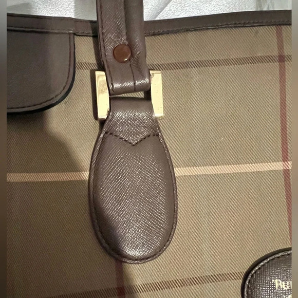Burberry vintage classic plaid canvas tote‎ with leather trim w/coa - Picture 10 of 11